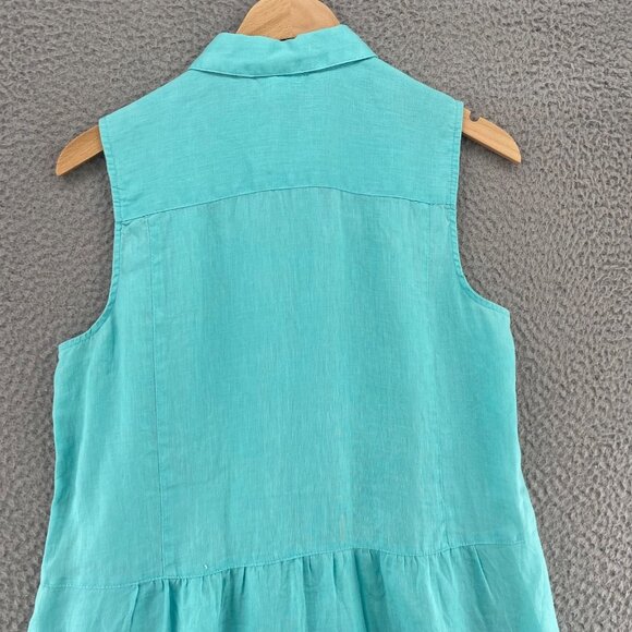 J Jill Top Womens Small Blue Love Linen Button Up Collar Sleeveless A Line Tunic - Picture 4 of 10
